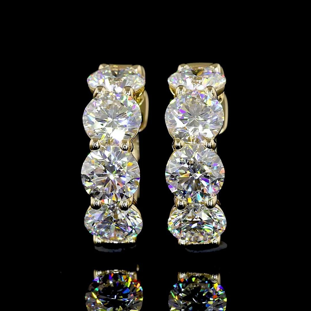 LAB-GROWN 3.45 CARAT ROUND E-VS2 DIAMOND 14K YELLOW GOLD HUGGIES EARRINGS (1 of 2)