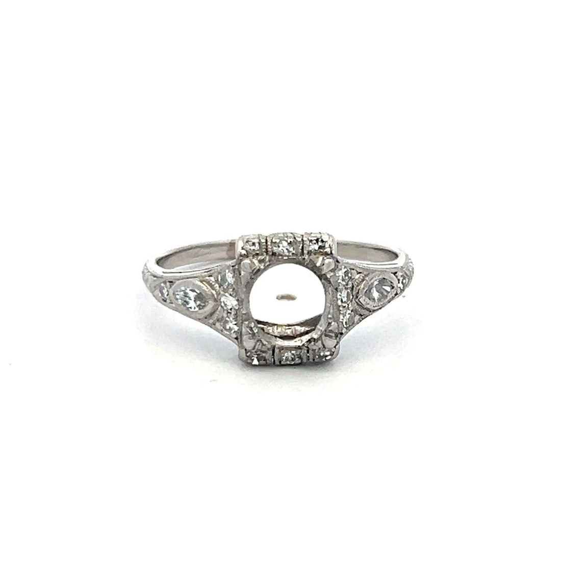 0.09CT MARQUISE & ROUND BRILLIANT DIAMOND PLATINUM SEMI-MOUNT RING (1 of 2)