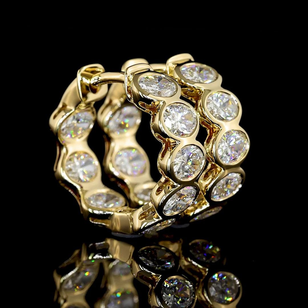 LAB-GROWN 1.95 CARAT OVAL E-VS2 DIAMOND 14K YELLOW GOLD HUGGIES EARRINGS: LAB-GROWN 1.95 CARAT OVAL E-VS2 DIAMOND 14K YELLOW GOLD HUGGIES EARRINGS Title: High-quality Brand-New Echo Friendly Elegant Lab-Grown 1.95 Carat Oval E-VS2 Diamond 14K Yellow Gold Huggies Earrings Vi