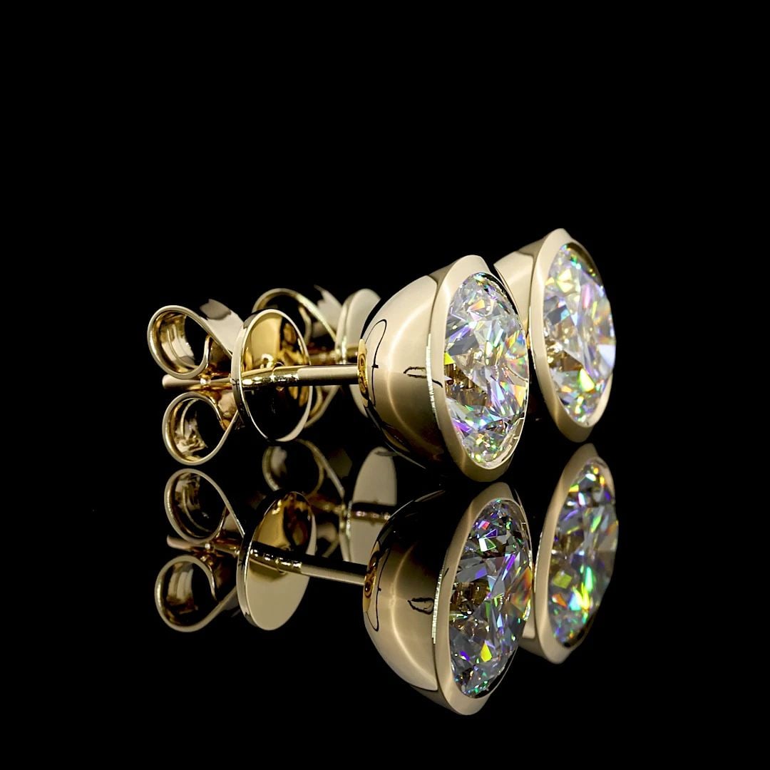 LAB-GROWN 3.04 CARAT ROUND D-VS1 DIAMOND 14K YELLOW GOLD STUDS EARRINGS: LAB-GROWN 3.04 CARAT ROUND D-VS1 DIAMOND 14K YELLOW GOLD STUDS EARRINGS Title: High-quality Brand-New Echo Friendly Elegant Lab-Grown 3.04 Carat Round D-VS1 Diamond 14K Yellow Gold Studs Earrings Vide