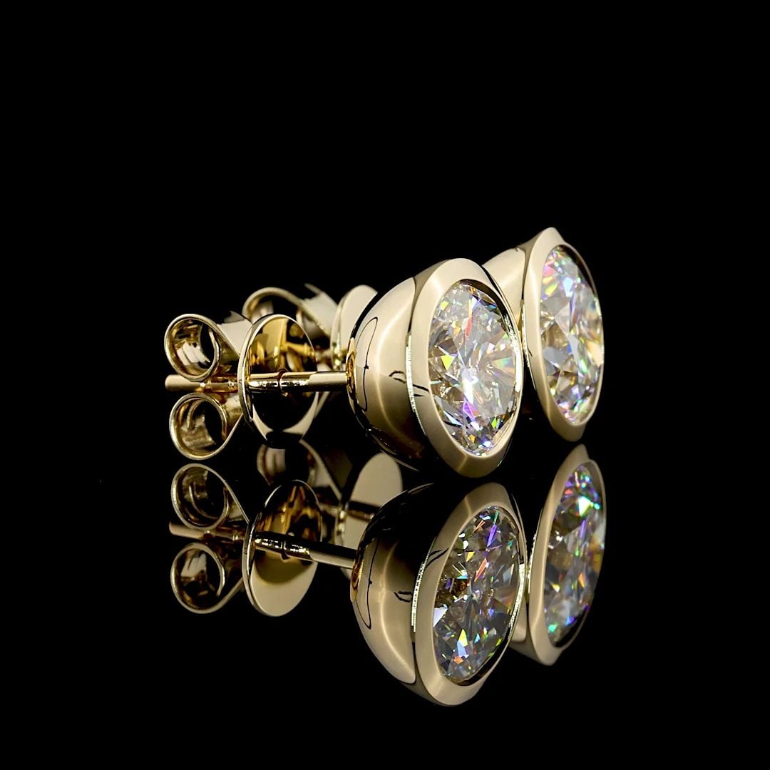 LAB-GROWN 3.02 CARAT ROUND E-VVS2 DIAMOND 14K YELLOW GOLD STUDS EARRINGS (1 of 2)