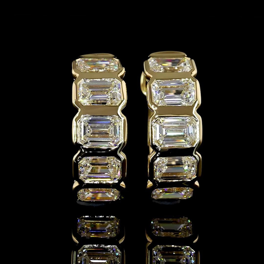 LAB-GROWN 1.89 CARAT EMERALD E-VS DIAMOND 14K YELLOW GOLD HUGGIES EARRINGS (1 of 2)