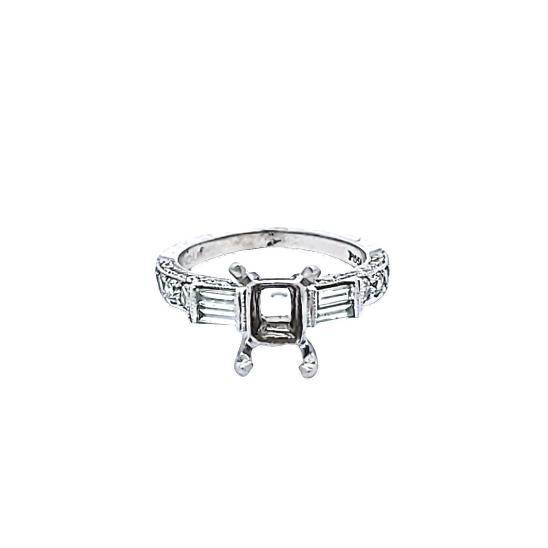 0.95 CARAT BAGUETTE AND ROUND BRILLIANT DIAMOND PLATINUM SEMI MOUNT RING (1 of 2)