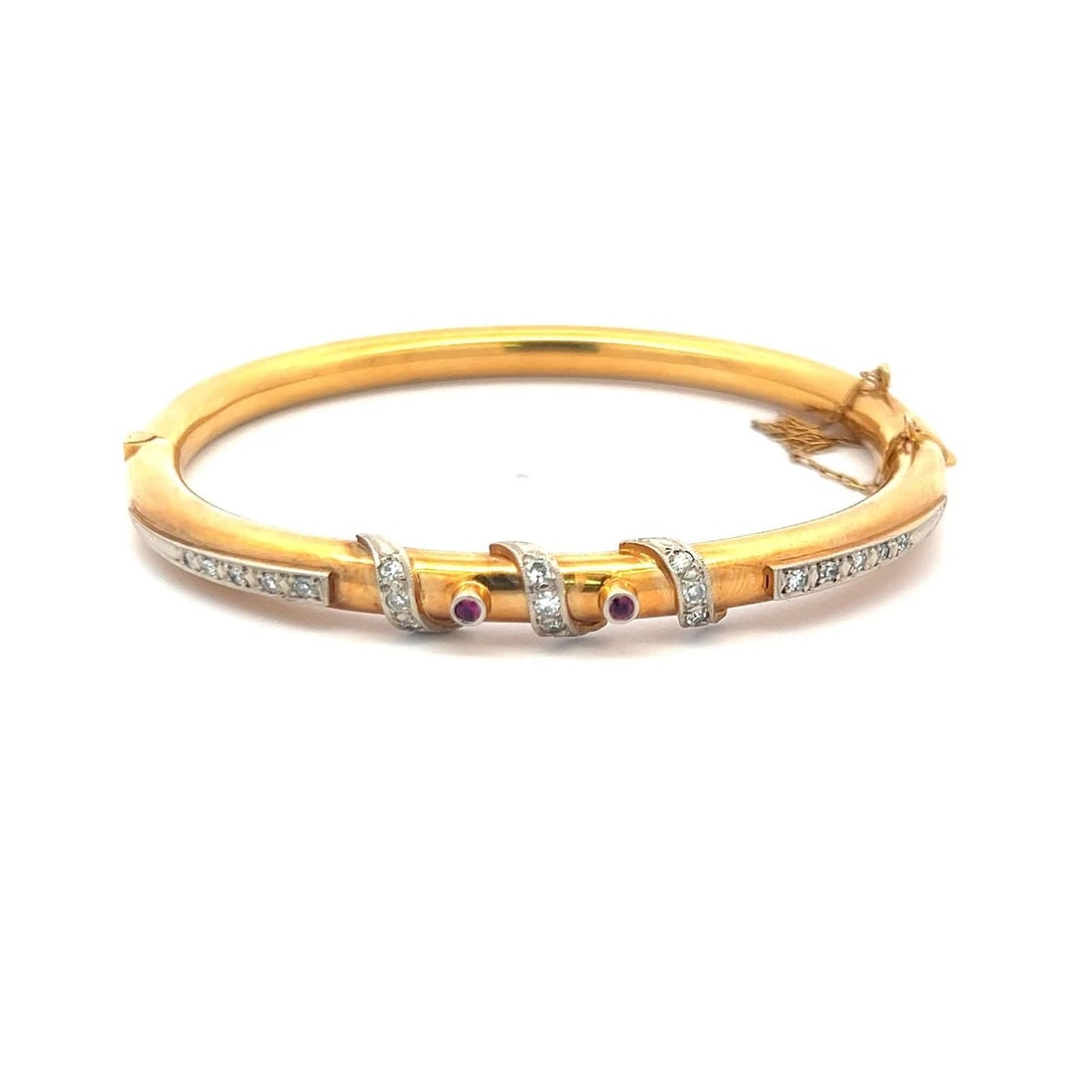 0.28 CARAT CIRCULAR BRILLIANT DIAMOND 0.05 CARAT RUBY 18K YG BANGLE BRACELET (1 of 2)