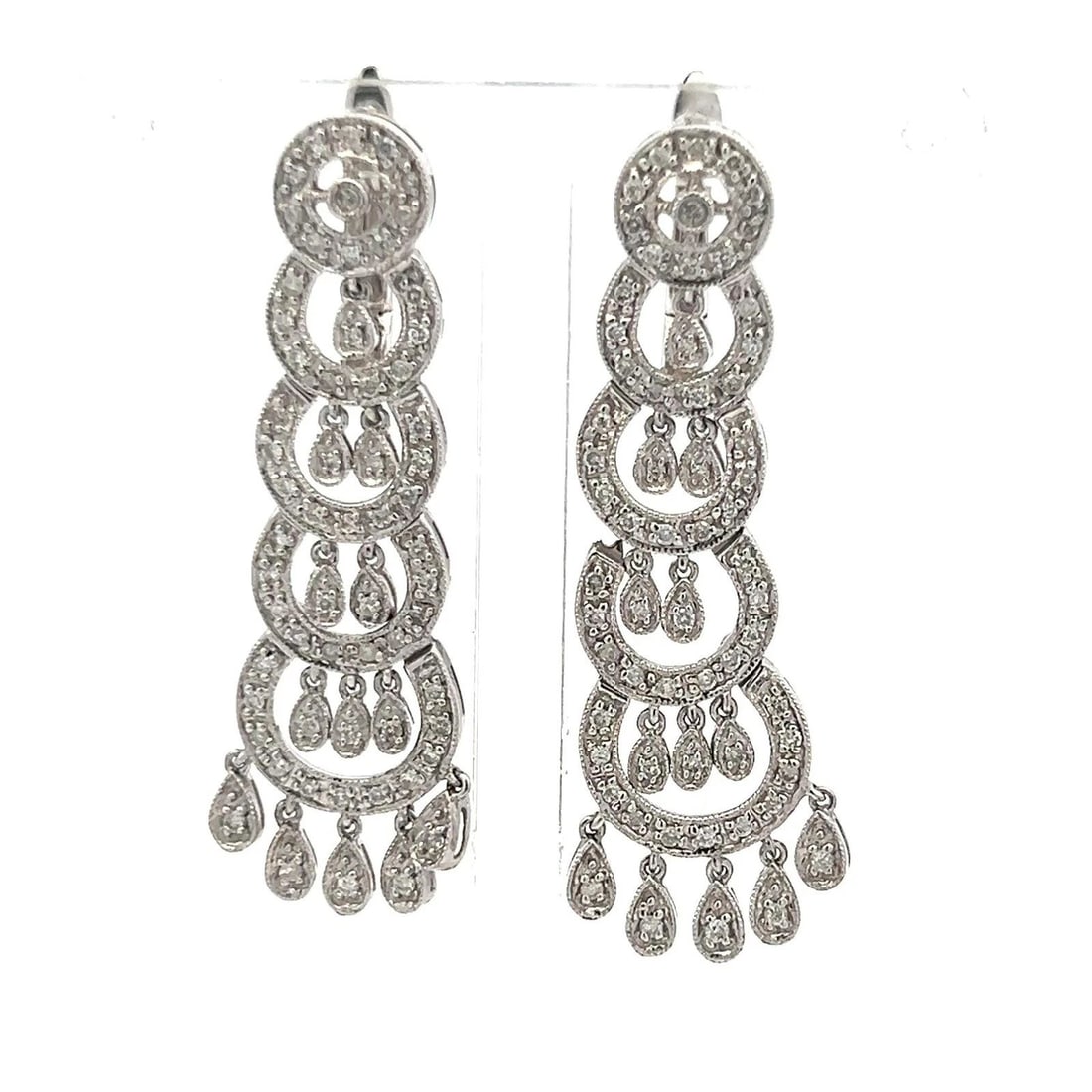 0.50 CARAT ROUND BRILLIANT H SI DIAMOND 14 KARAT WHITE GOLD DANGLING EARRINGS (1 of 2)