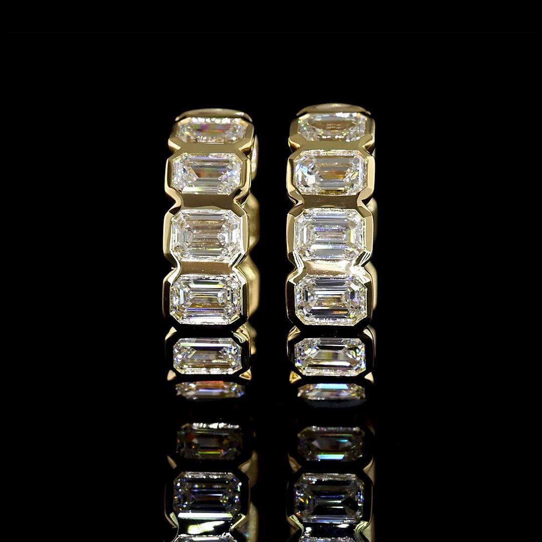LAB-GROWN 1.78 CARAT EMERALD - DIAMOND 14K YELLOW GOLD HUGGIES EARRINGS (1 of 2)