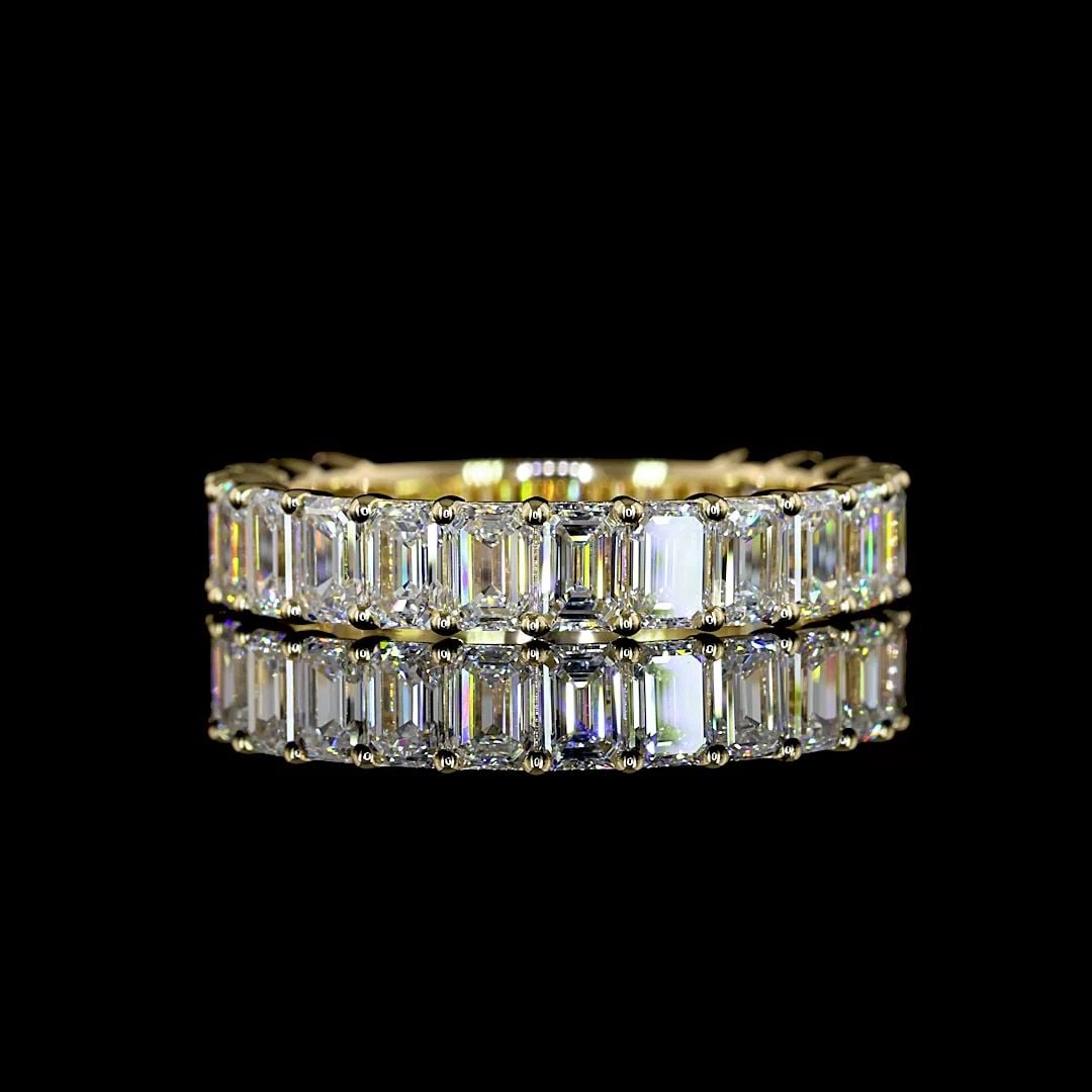 LAB-GROWN 2.6 CARAT EMERALD E-VS DIAMOND 14K YELLOW GOLD 3/4 BAND ETERNITY BAND (1 of 2)