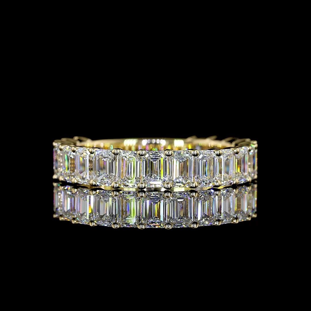 LAB-GROWN 2.61 CARAT EMERALD E-VS DIAMOND 14K YELLOW GOLD 3/4 BAND ETERNITY BAND (1 of 2)