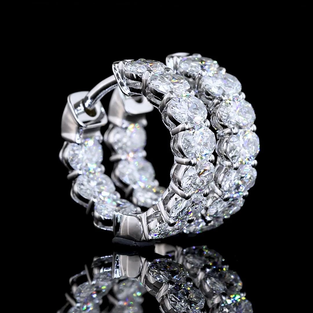 LAB-GROWN 1.97 CARAT OVAL E-VS DIAMOND 14K WHITE GOLD HUGGIES EARRINGS (1 of 2)