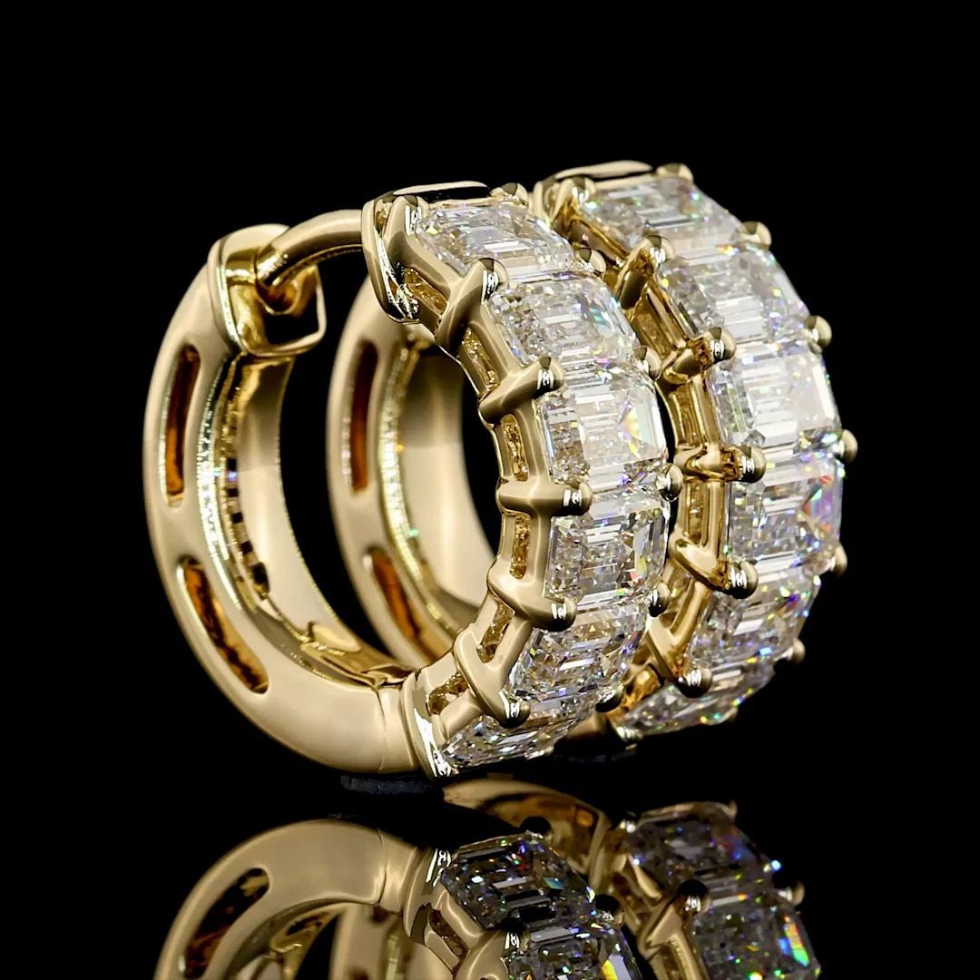 LAB-GROWN 1.99 CARAT EMERALD E-VS DIAMOND 14K YELLOW GOLD HUGGIES EARRINGS (1 of 2)