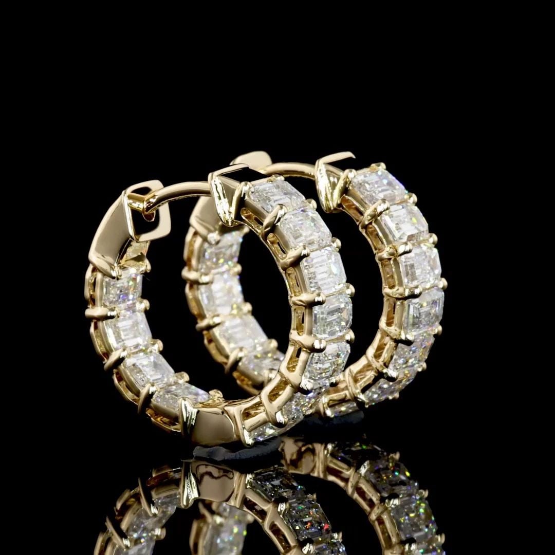 LAB-GROWN 1.99 CARAT EMERALD E-VS1 DIAMOND 14K YELLOW GOLD HUGGIES EARRINGS (1 of 2)