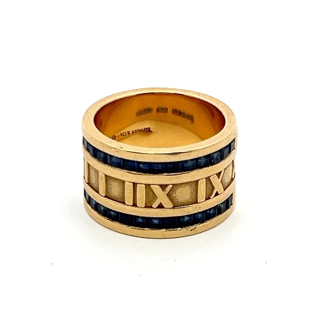 TIFFANY & CO. 1.75 CARAT PRINCESS CUT SAPPHIRE 18K YELLOW GOLD BAND RING (1 of 2)