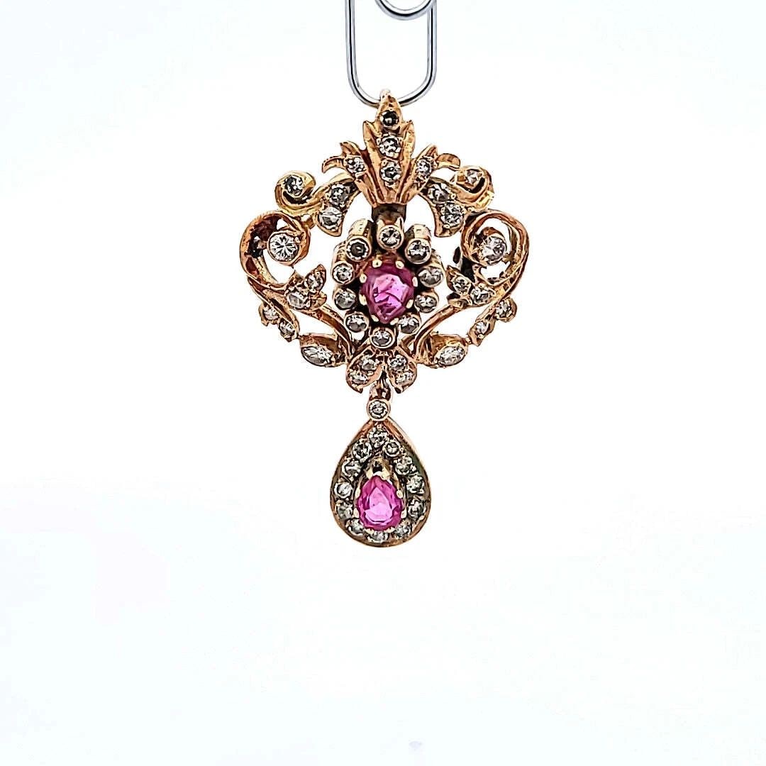 0.60 CARAT RUBY 0.43 CARAT ROUND BRILLIANT H SI2 DIAMOND YG PENDANT (1 of 2)