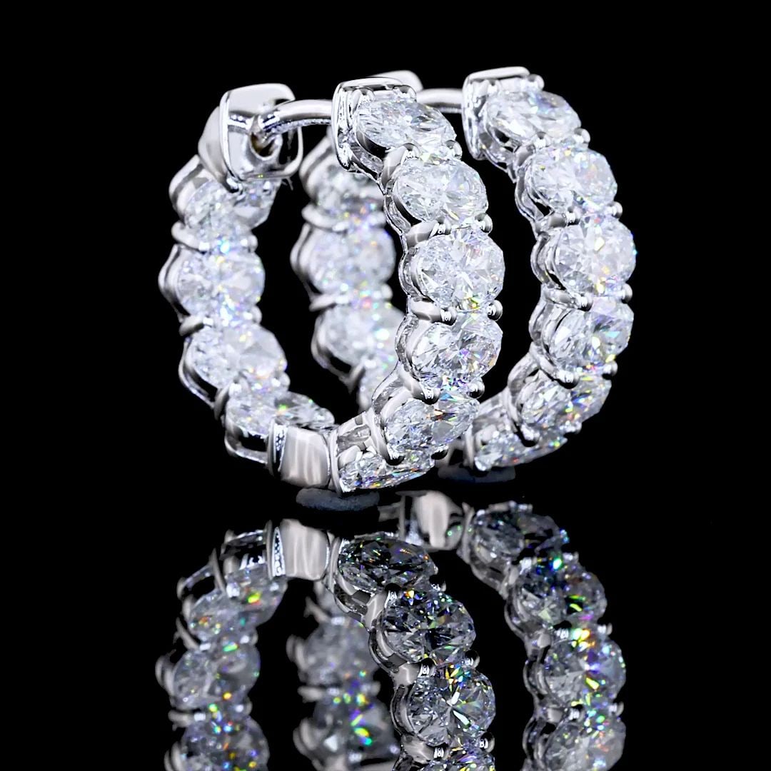 LAB-GROWN 2.03 CARAT OVAL E-VS DIAMOND 14K WHITE GOLD HUGGIES EARRINGS (1 of 2)