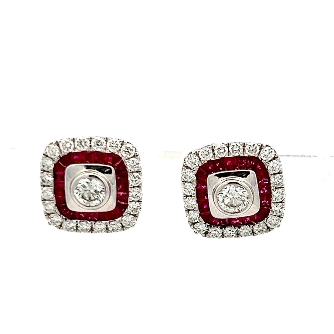 1.21 CARAT ROUND BRILLIANT DIAMOND 0.82 CARAT RUBY 18K WG STUD EARRINGS (1 of 2)