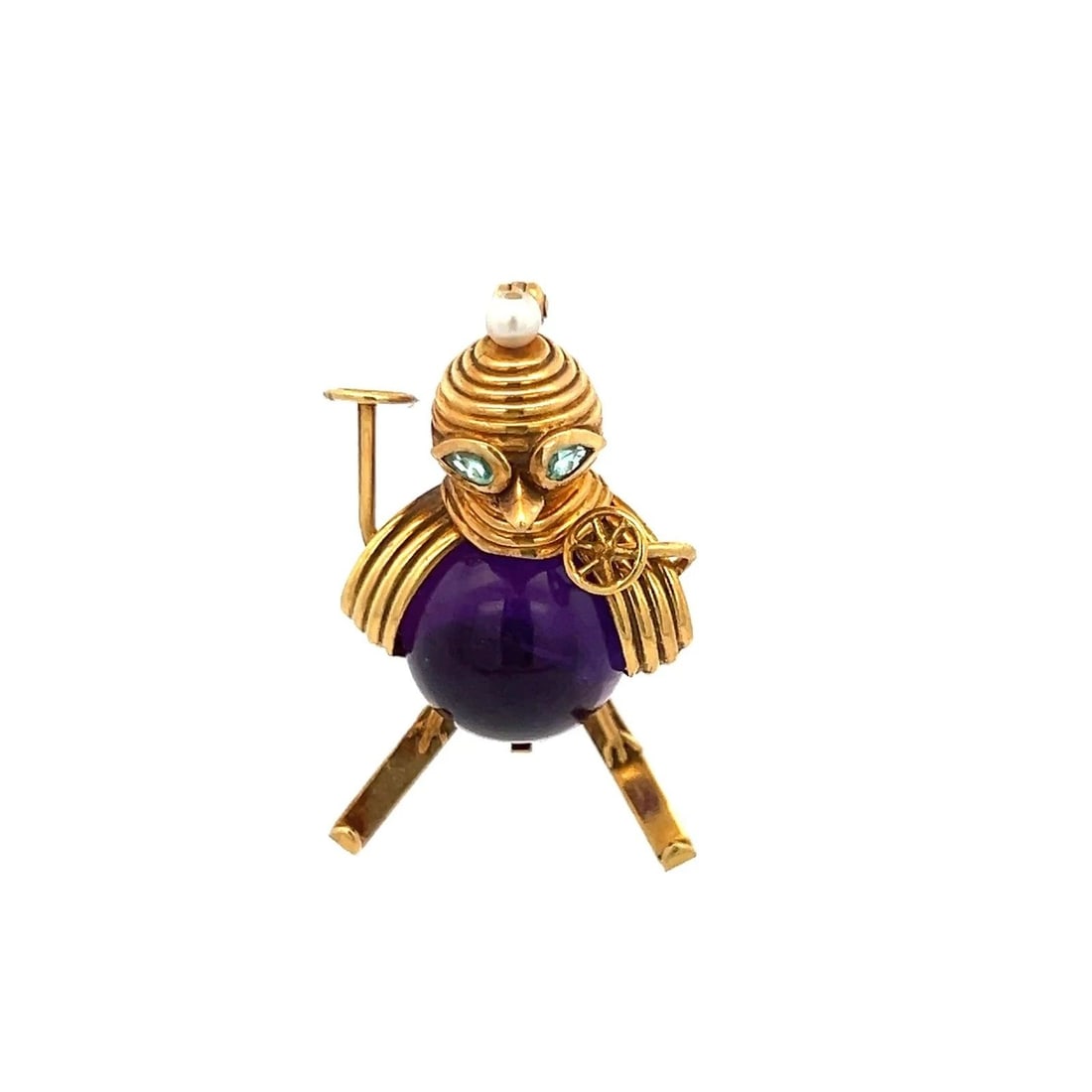 1.00 CARAT AMETHYSTS 2.7MM PEARL 0.10 CARAT TOURMALINE 18K YELLOW GOLD BROOCH (1 of 1)