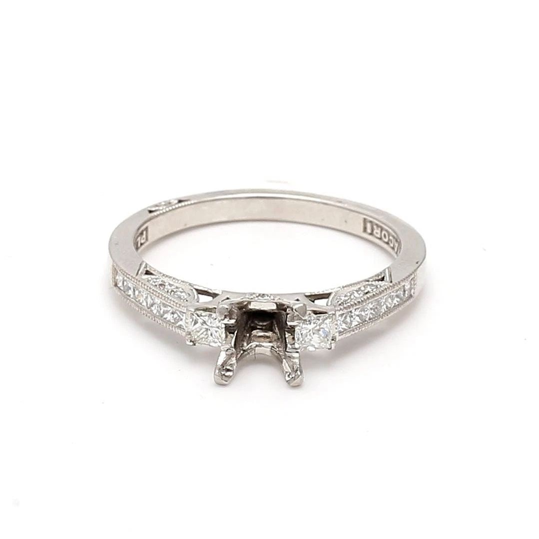 TACORI 0.88 CARAT PRINCESS AND ROUND DIAMOND PLATINUM SEMI MOUNT RING (1 of 2)
