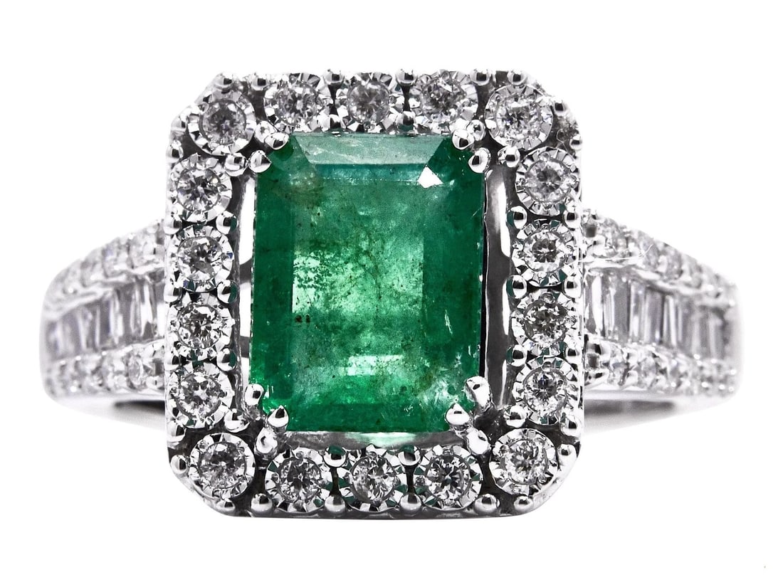 1.70 CARAT EMERALD 0.54 CARAT DIAMOND 14K WHITE GOLD GEMS STONE RING (1 of 2)