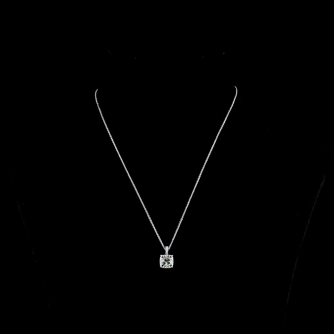 LAB-GROWN 2.3 CARAT CUSHION BRILLIANT J-SI1 DIAMOND 14K WHITE GOLD PENDANT PENDA (1 of 2)