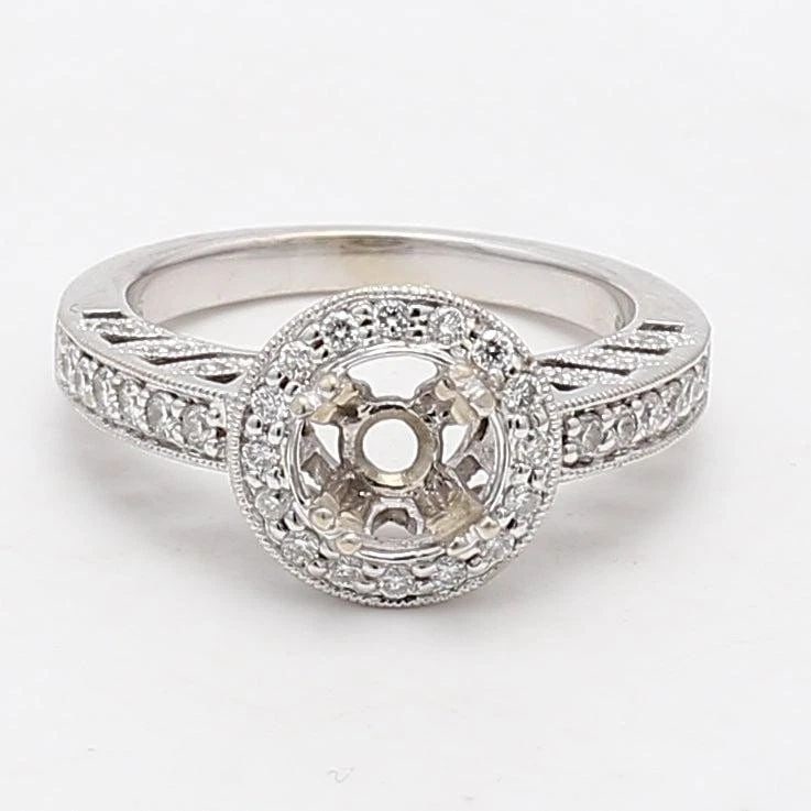 0.60 CARAT ROUND BRILLIANT H VS1 DIAMOND 14 KARAT WHITE GOLD SEMI MOUNT RING (1 of 2)