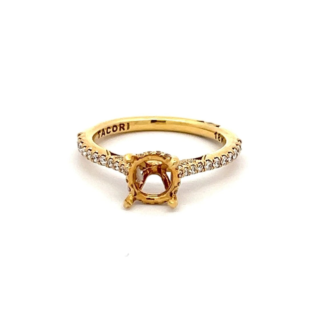 TACORI 0.16 CARAT ROUND BRILLIANT G VS1 DIAMOND 18 KARAT YELLOW GOLD SEMI MOUNT: TACORI 0.16 CARAT ROUND BRILLIANT G VS1 DIAMOND 18K YELLOW GOLD SEMI MOUNT RING TACORI Tacori 0.16 Carat Round Brilliant G VS1 Diamond 18 Karat Yellow Gold Semi Mount Ring 18k Semi-Mount Engagement Ri