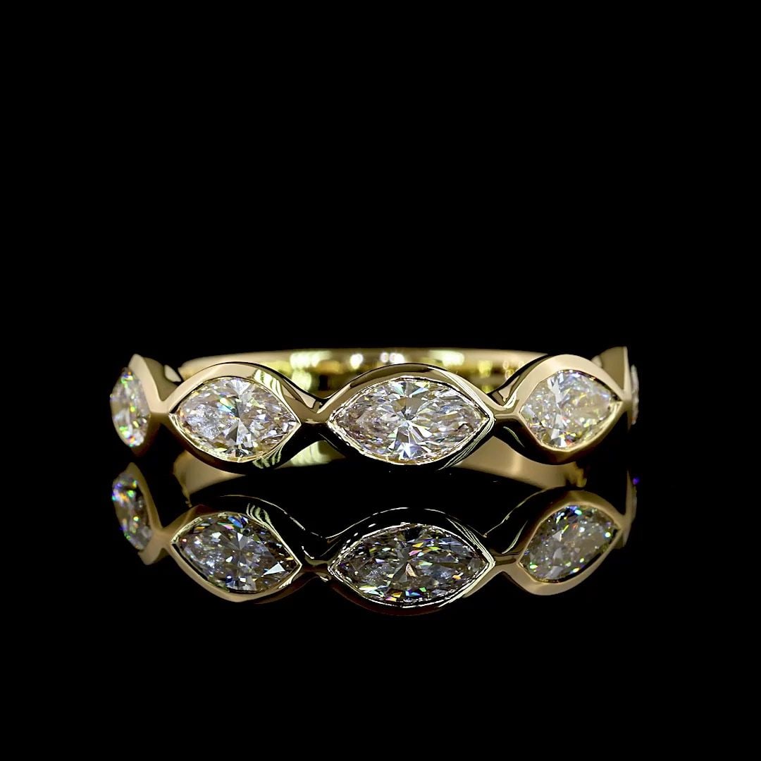 LAB-GROWN 1.22 CARAT MARQUISE E-VS DIAMOND 14K YELLOW GOLD 5 STONES ETERNITY BAN (1 of 2)