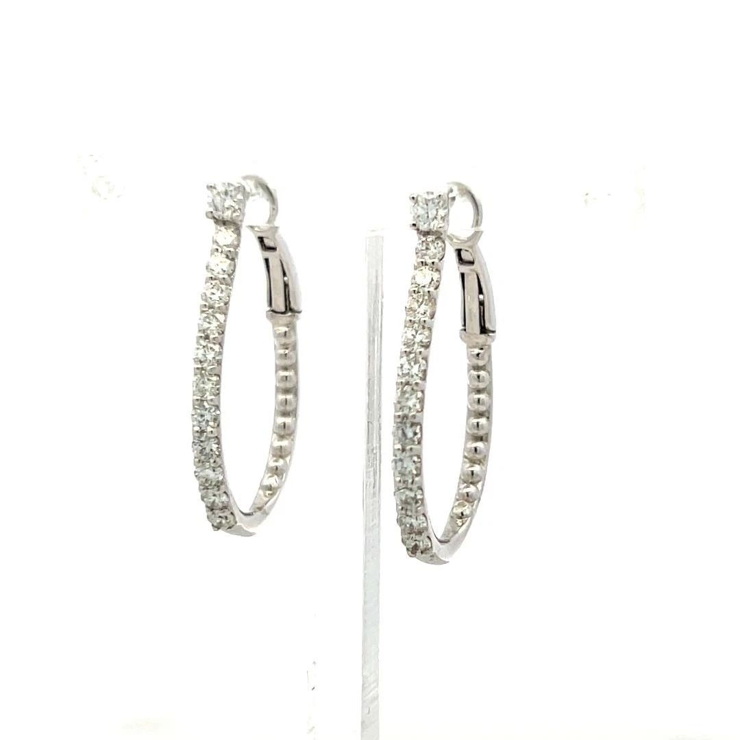 1.07 CARAT ROUND BRILLIANT G VS1 DIAMOND 14 KARAT WHITE GOLD HOOP EARRINGS (1 of 2)