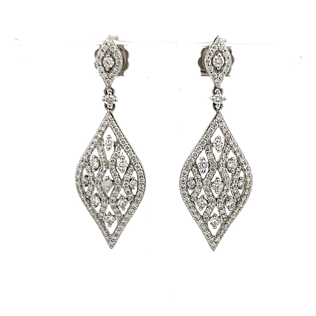 1.02 CARAT ROUND BRILLIANT G VS1 DIAMOND 14K WG DANGLING EARRINGS (1 of 2)