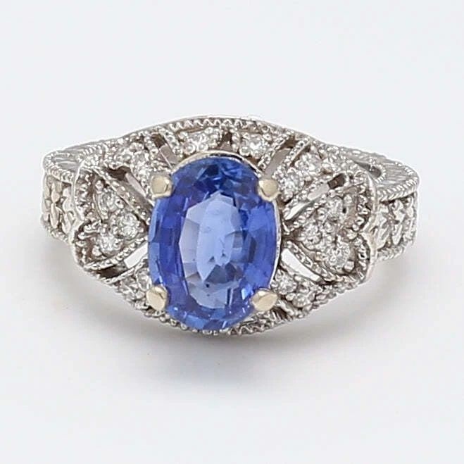 2.00 CARAT SAPPHIRE 0.33 CARAT ROUND BRILLIANT DIAMOND 14K WG GEMS STONE RING (1 of 2)