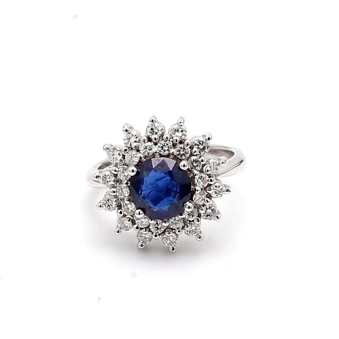 1.40 CARAT SAPPHIRE 0.70 CARAT ROUND BRILLIANT DIAMOND 18K WG HALO RING (1 of 2)
