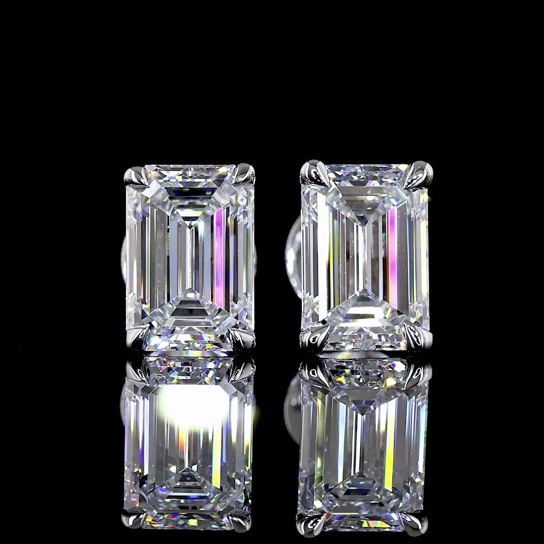LAB-GROWN 2.13 CARAT EMERALD D-VVS2 DIAMOND 14K WHITE GOLD STUDS EARRINGS (1 of 2)