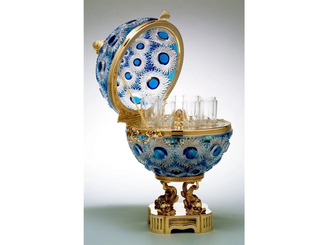 FRENCH GOLD CRYSTAL DRINK HOLDER SERVICE EMPIRE BACARRAT STYLE EGG SERVER (1 of 2)