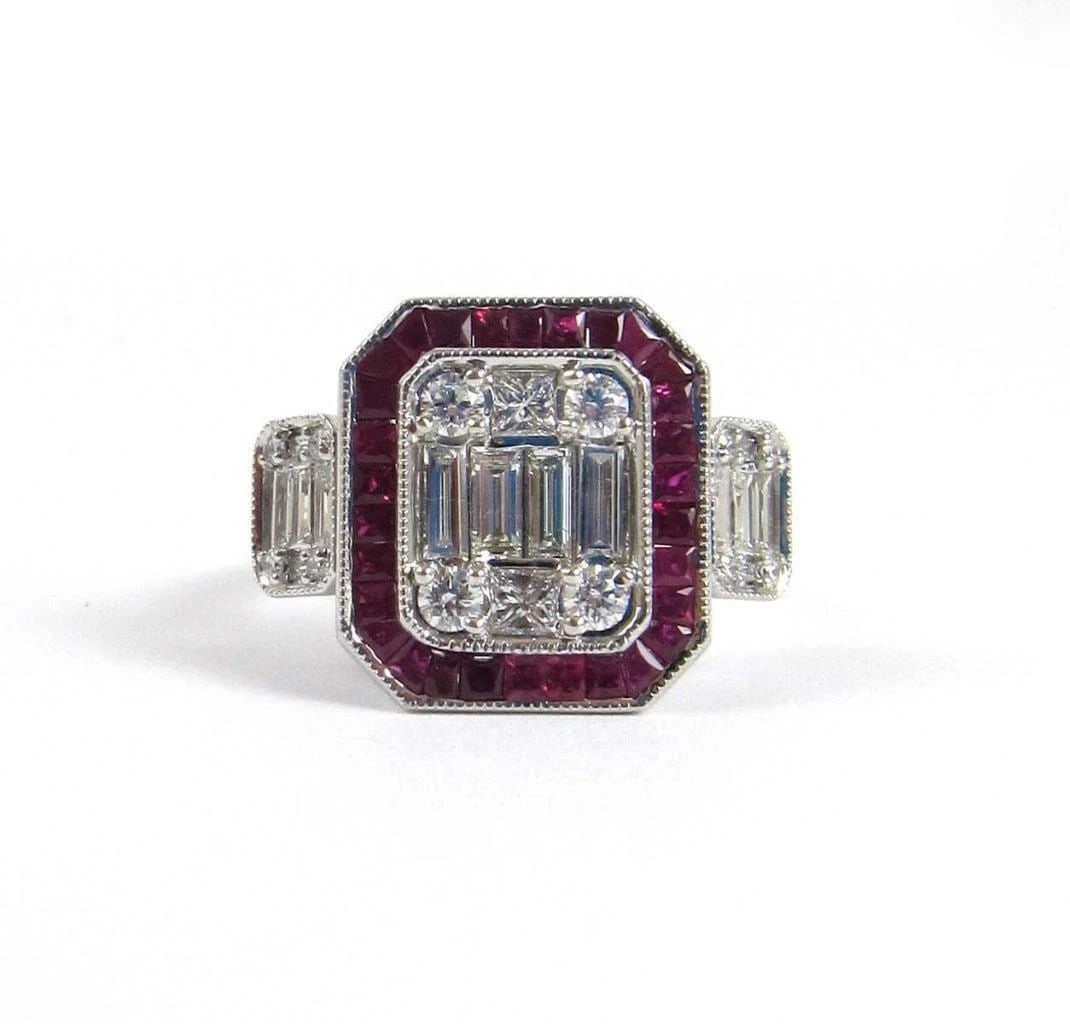 18KT VENETIAN ART DECO GORGEOUS DIAMOND RUBY RING (1 of 2)