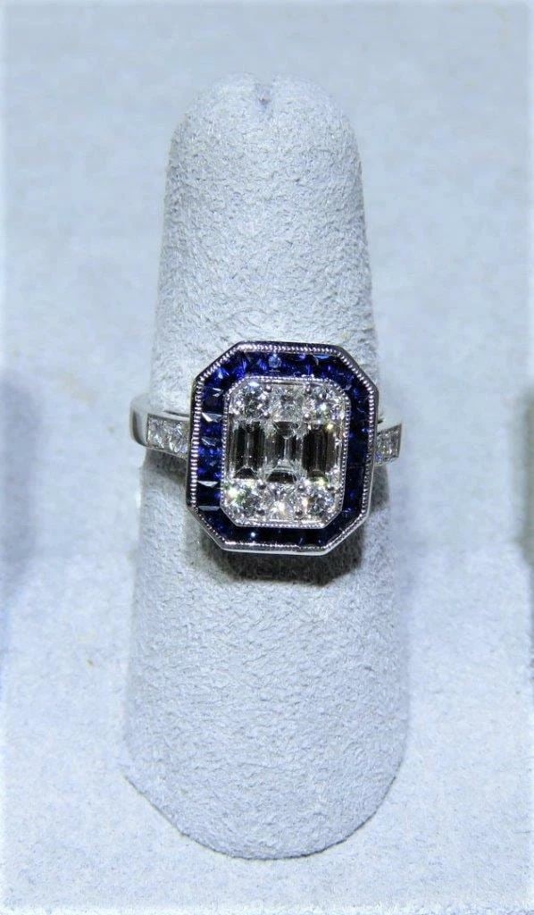 18KT GOLD VENETIAN DECO STYLE GORGEOUS DIAMOND SAPPHIRE RING (1 of 2)