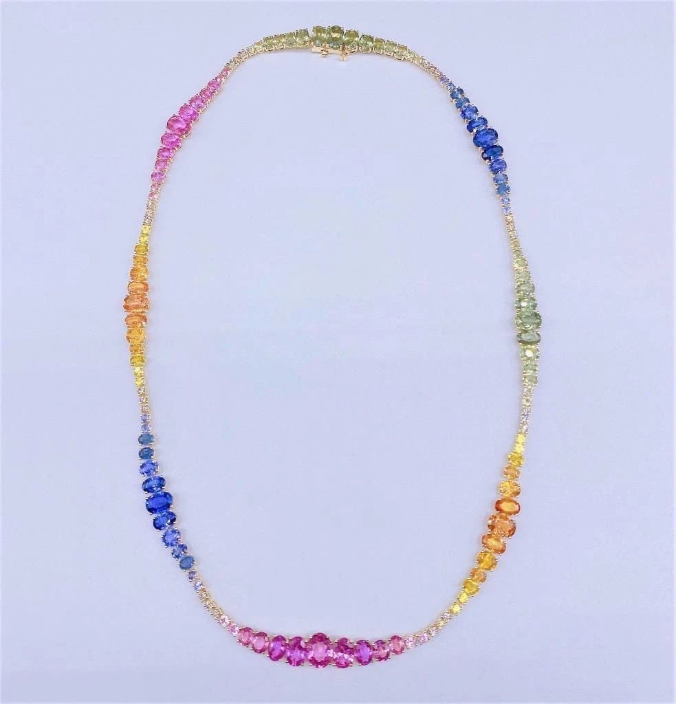 18KT GOLD 35CT MULTI RAINBOW SAPPHIRE DIAMOND NECKLACE (1 of 1)