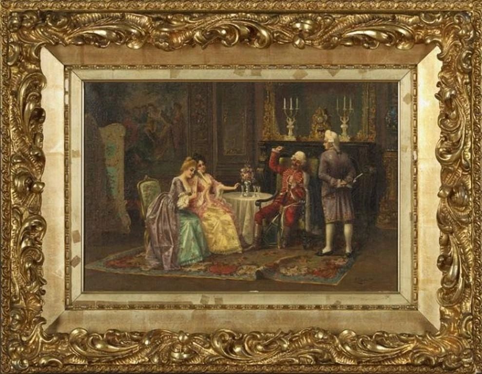 19TH C FRENCH PARLOR PAINTING MEN & WOMEN LOUIS DORET (1 of 2)
