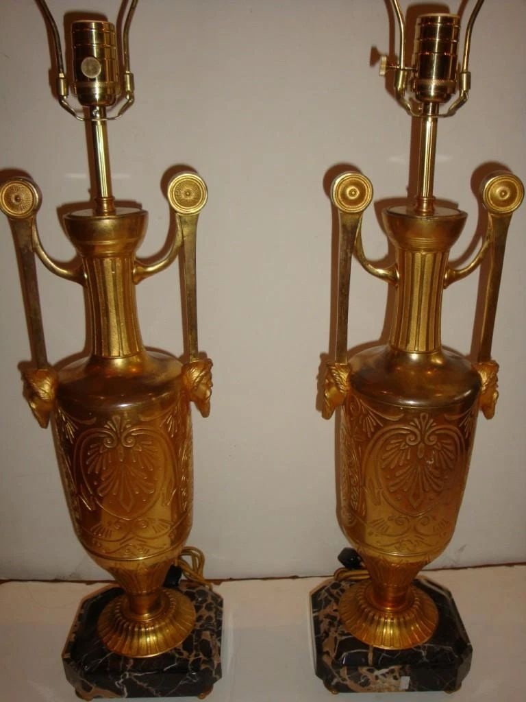 GILT BRONZE AND MARBLE TABLE LAMPS C1920!!!!: GILT BRONZE AND MARBLE TABLE LAMPS C1920!!!! LOVELY PR RARE GILT BRONZE AND MARBLE TABLE TOP LAMPS C1920!!! Search The following Item we are offering is an Outstanding Pair of Rare Gilt Bronze Table T