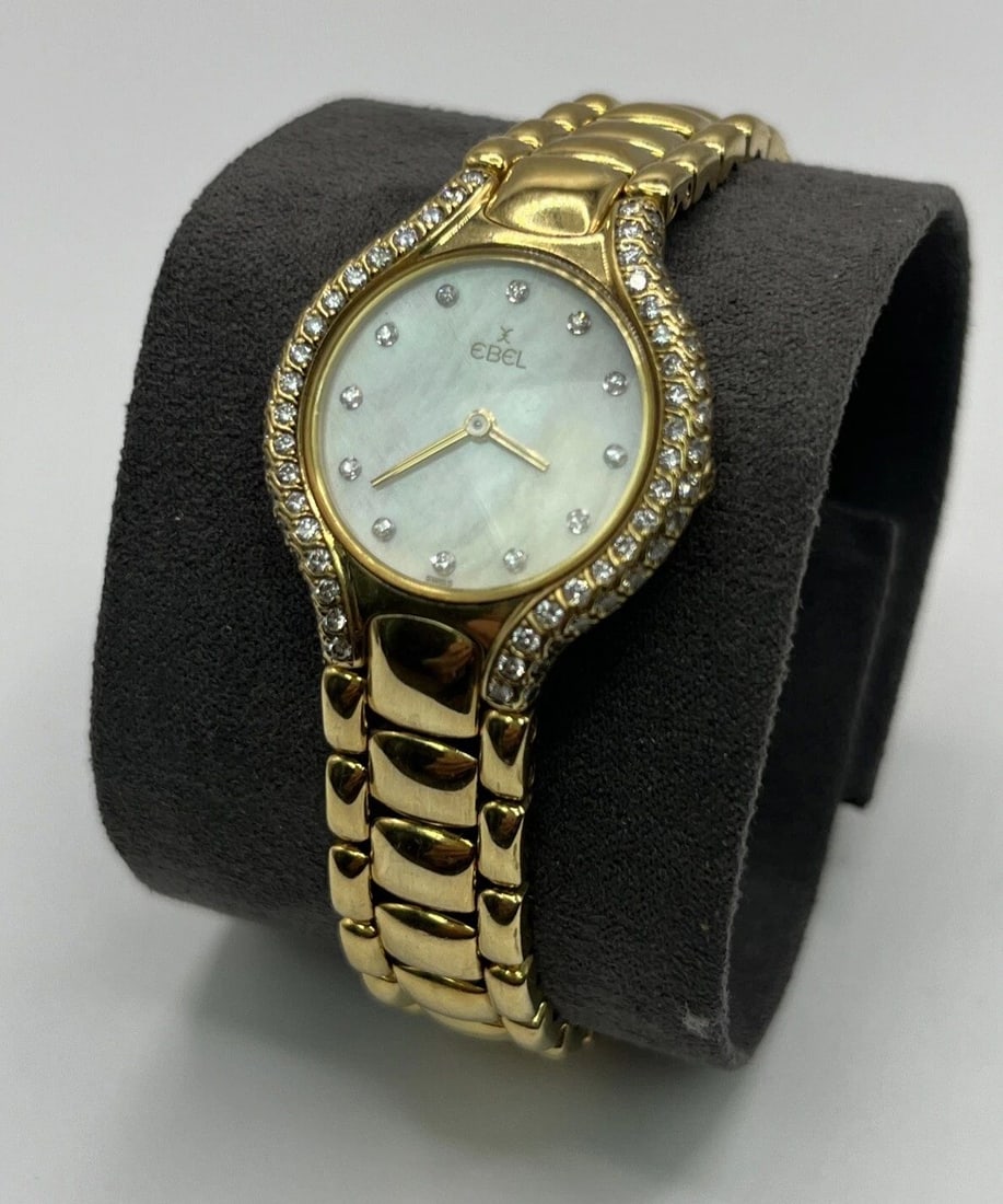 EBEL BELUGA 18K GOLD 24MM DIAMOND WATCH BRACELET W/ MOTHER OF PEARL DIAL 866969 (1 of 2)