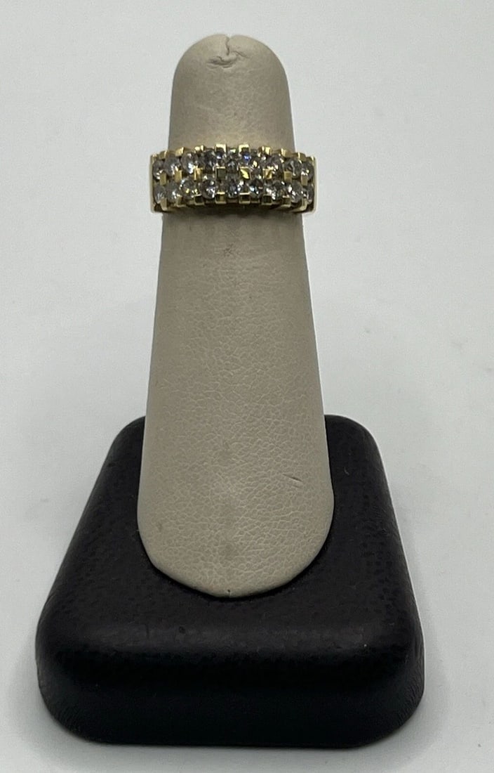 14KT YELLOW GOLD & DIAMOND DOUBLE BAND RING SIZE 5.5 (1 of 2)