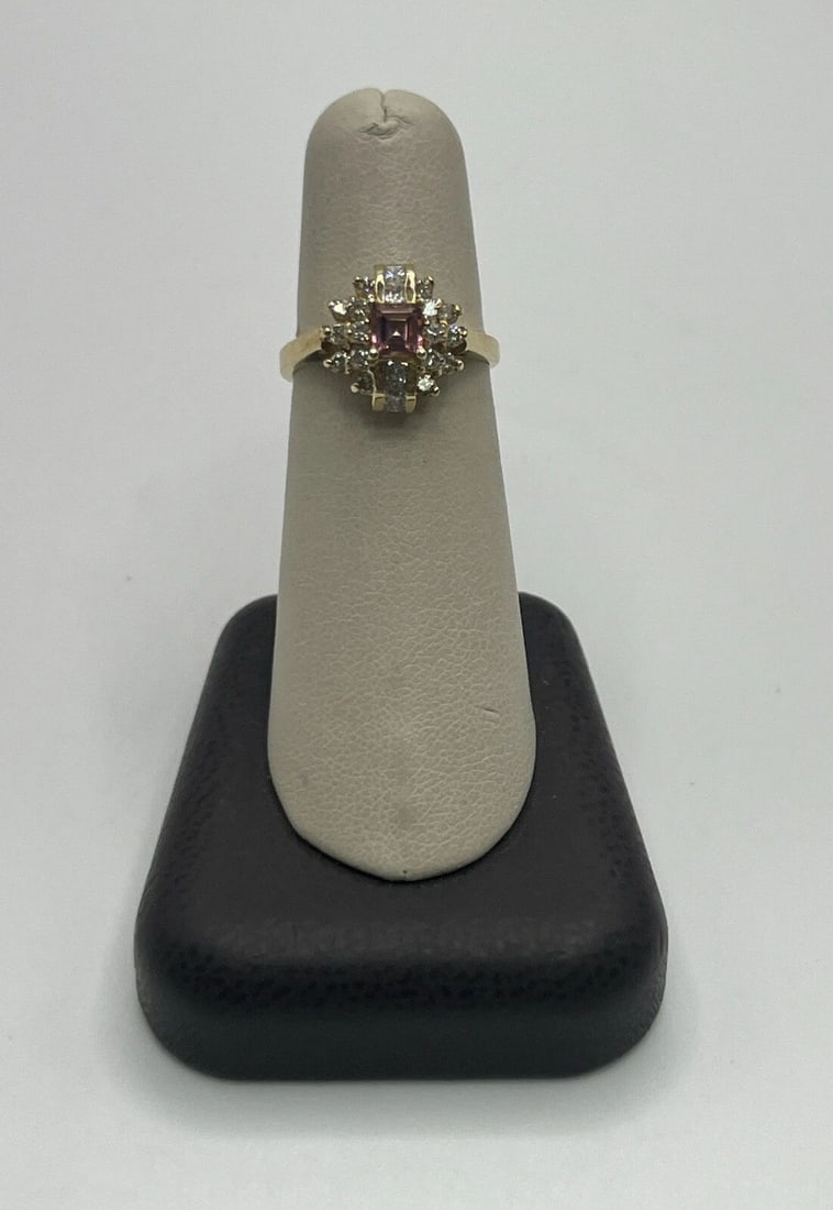 14KT YELLOW GOLD, DIAMOND & PINK SAPPHIRE RING SIZE 6.25 (1 of 2)