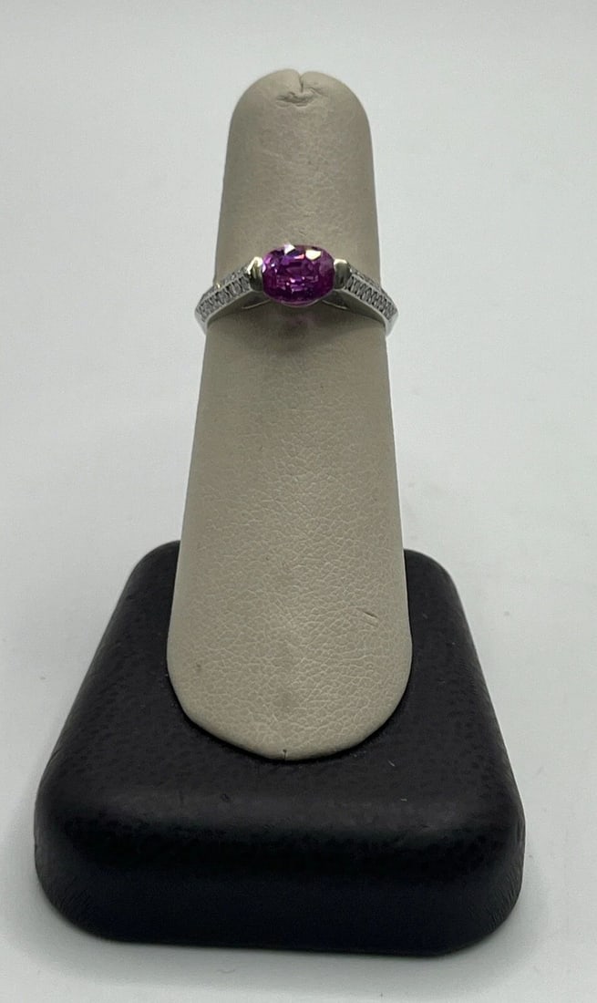 14KT WHITE GOLD, DIAMOND & PINK SAPPHIRE RING SIZE 6.5 (1 of 2)