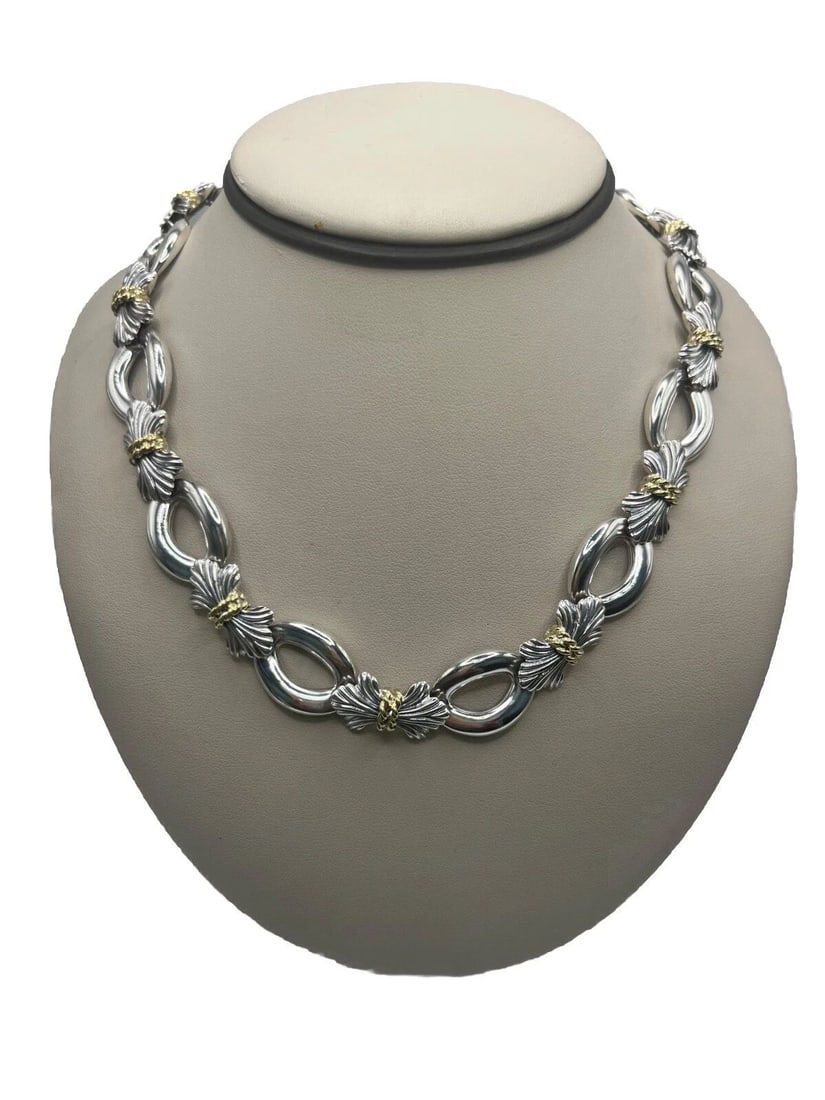STERLING SILVER & 18K YELLOW GOLD FANCY LINK NECKLACE 17" (1 of 2)