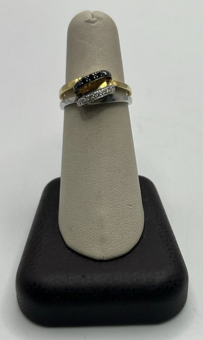 14KT TWO TONE GOLD RING WITH WHITE & BLACK DIAMONDS SIZE 7 (1 of 2)