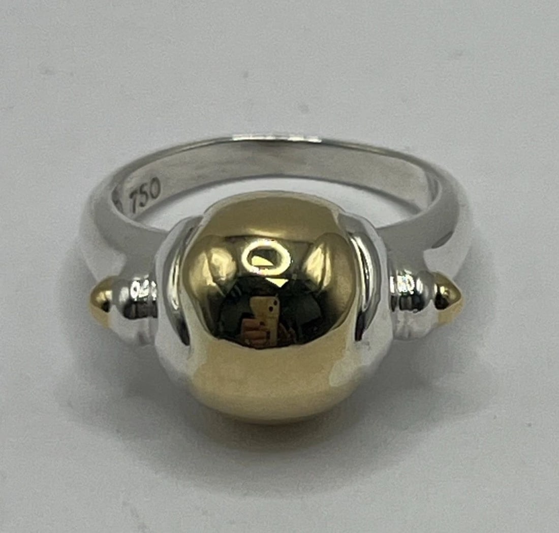 18K YELLOW GOLD & STERLING SILVER RING SIZE 7.25 (1 of 2)