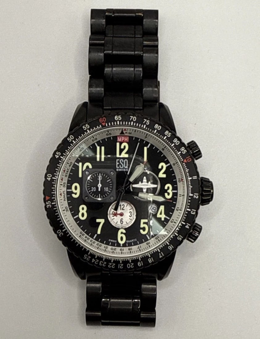 ESQ BY MOVADO BLACK STAINLESS STEEL SWISS QUARTZ MOVEMENT WATCH (1 of 2)