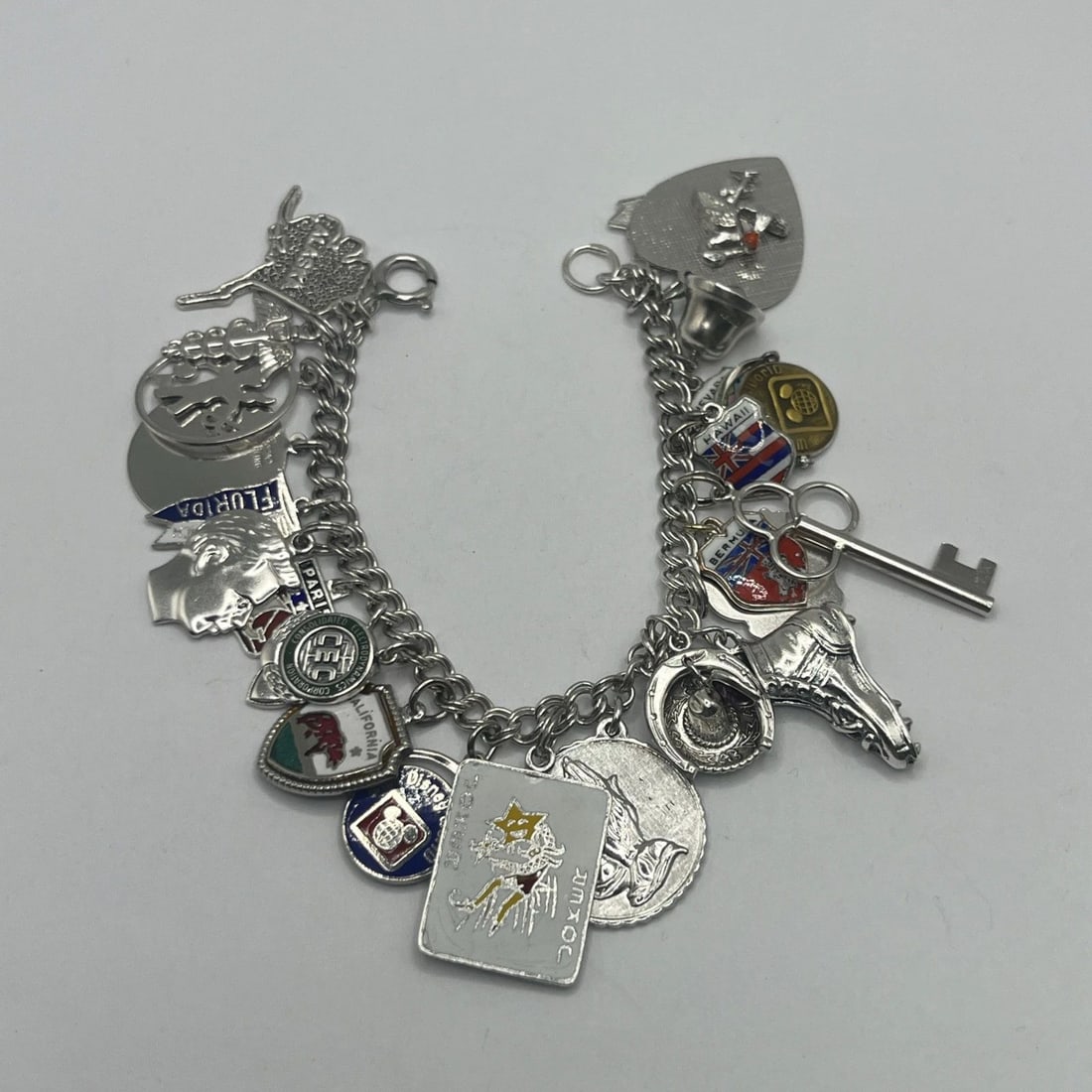 STERLING SILVER 6.5" DOUBLE SMALL CIRCLE LINK BRACELET 25 CHARMS: STERLING SILVER 6.5" DOUBLE SMALL CIRCLE LINK BRACELET 25 CHARMS The product is a sterling silver bracelet with a length of 6.5 inches, featuring double small circle link charms. It is categorized as