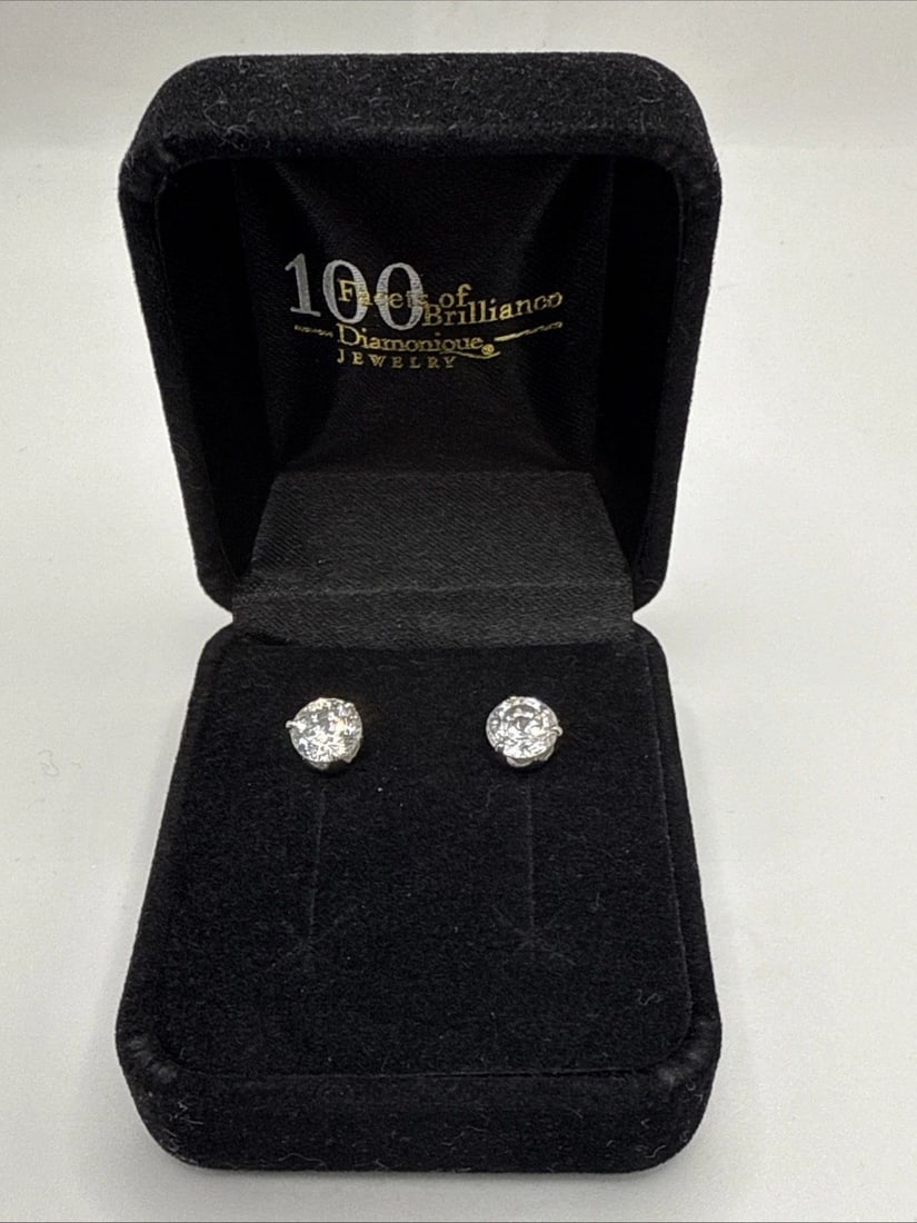 14KT WHITE GOLD STUD EARRINGS WITH 7MM DIAMONIQUE STONE (1 of 2)