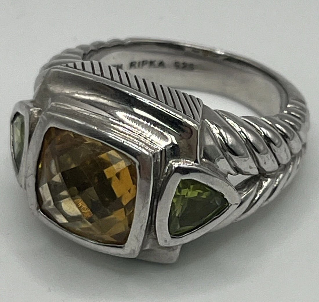 JUDITH RIPKA STERLING SILVER 925 YELLOW CITRINE & GREEN PERIDOT RING SIZE 7 (1 of 1)