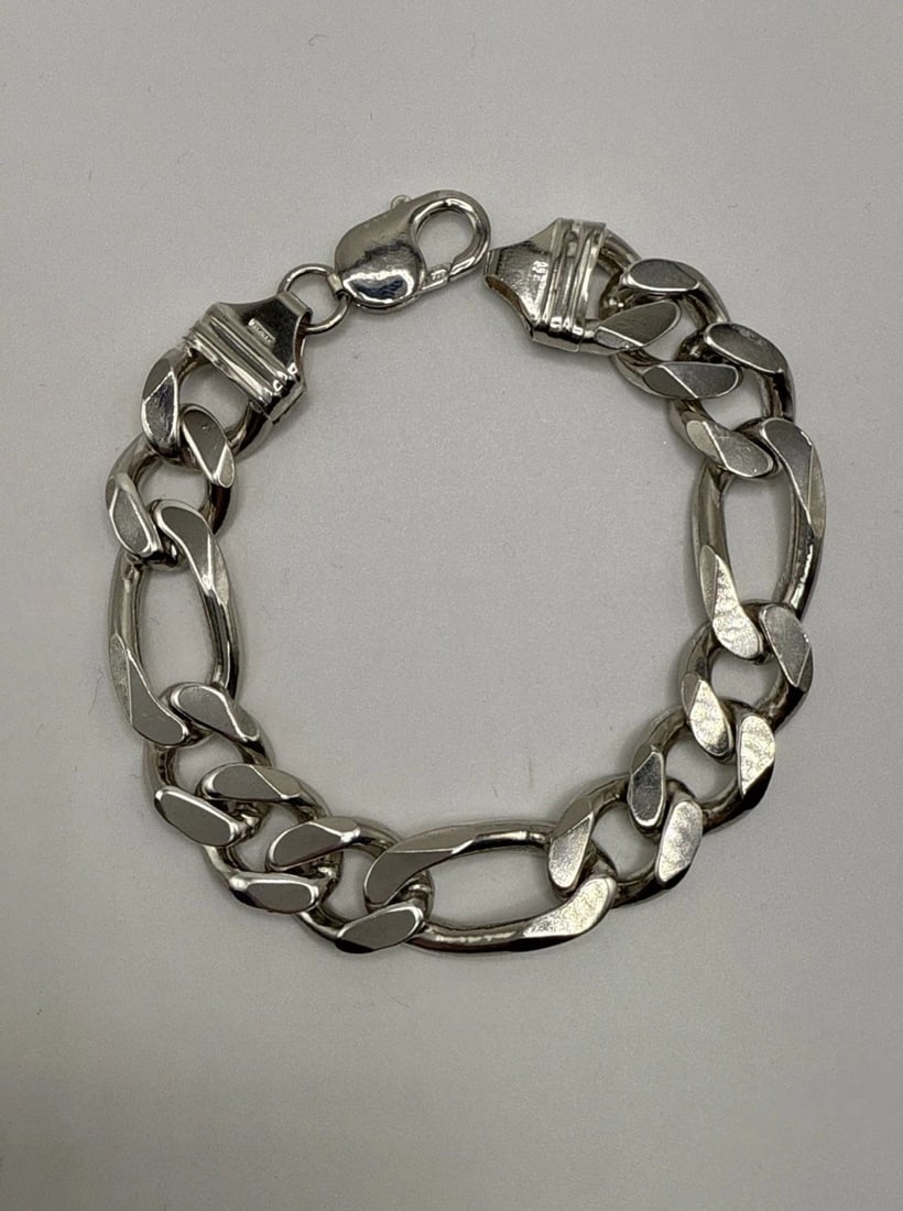 STERLING SILVER FIGARO LINK BRACELET 8" 46.8 GRAMS (1 of 2)