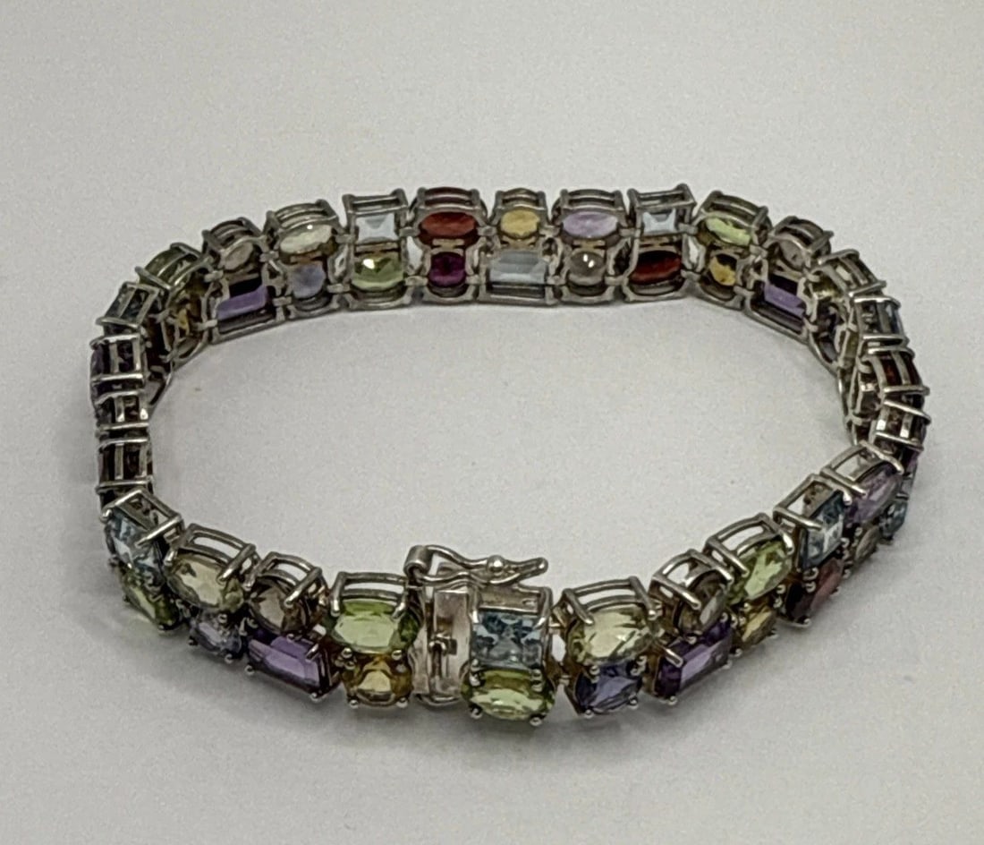 DESIGNER ROSS SIMONS STERLING SILVER MULTI GEMSTONE STATEMENT TENNIS BRACELET (1 of 1)